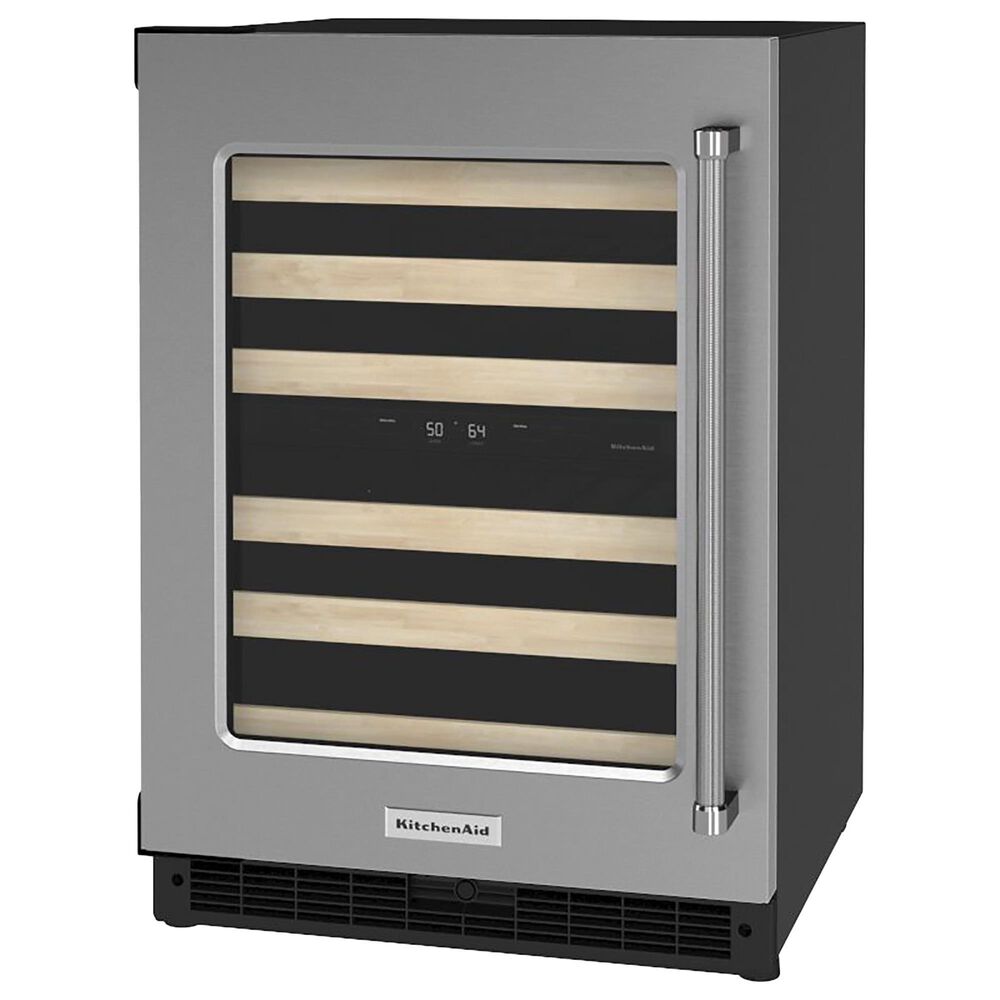 KitchenAid 24&quot; Undercounter Wine Cellar with Left Hinge, Wood-Front Racks in Stainless Steel, , large