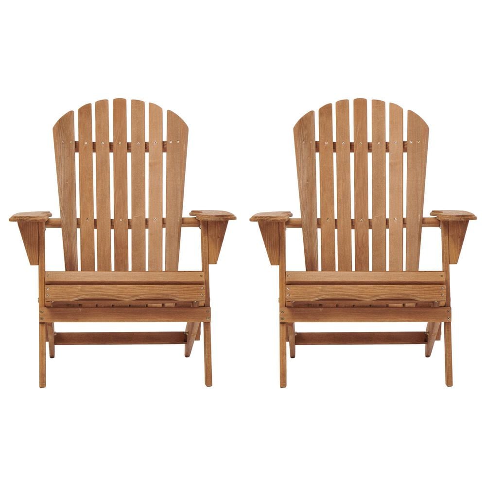 Hearth and Haven Outdoor Folding Adirondack Chair in Light Brown (Set of 2), , large