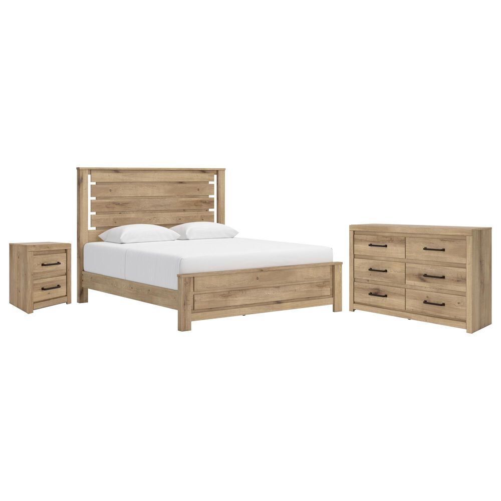 Ashley Brozmont King Platform Panel Bed with Dresser and Nightstand in Natural Brown, , large