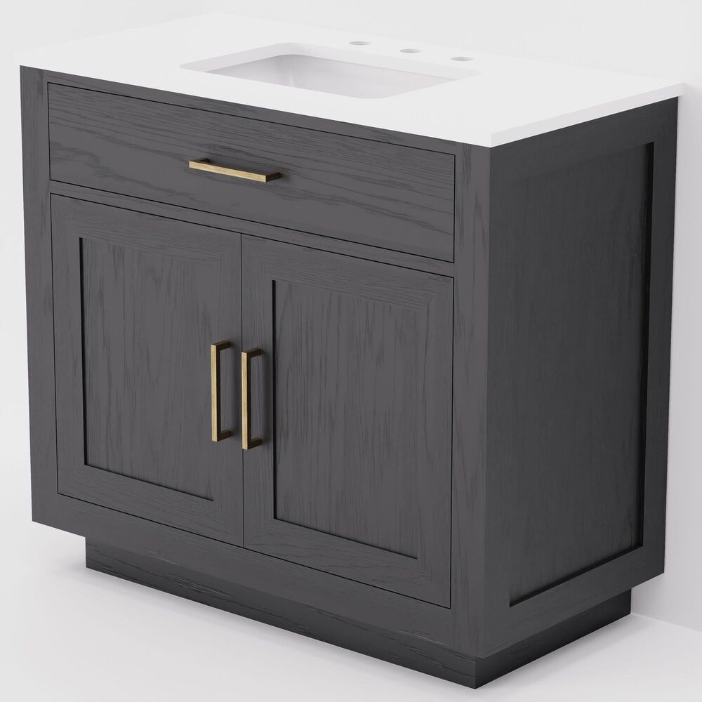 Lexora Home Abbey 36" Single Bathroom Vanity in Black Oak with 2 cm White Quartz Top and Rectangular Sink, , large