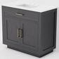Lexora Home Abbey 36" Single Bathroom Vanity in Black Oak with 2 cm White Quartz Top and Rectangular Sink, , large