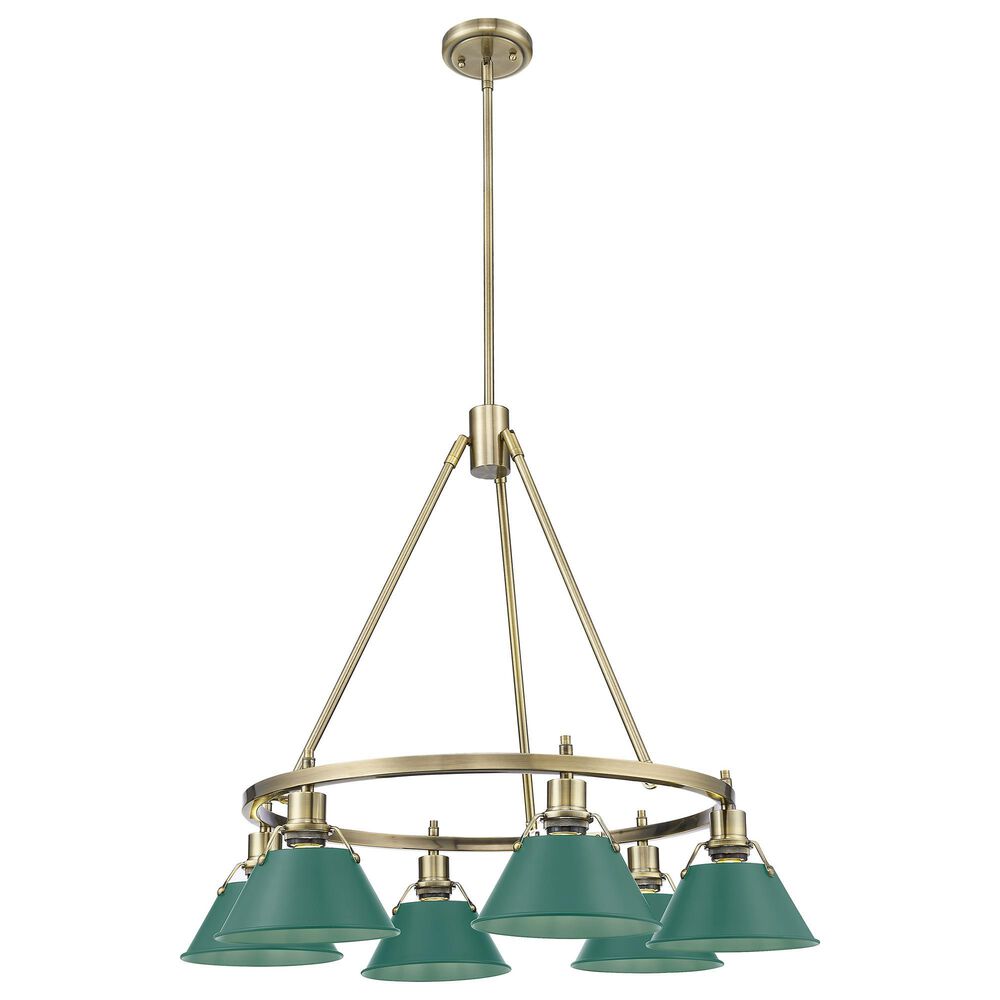 Golden Lighting Orwell 6-Light Chandelier with Pine Green Shade in Aged Brass, , large