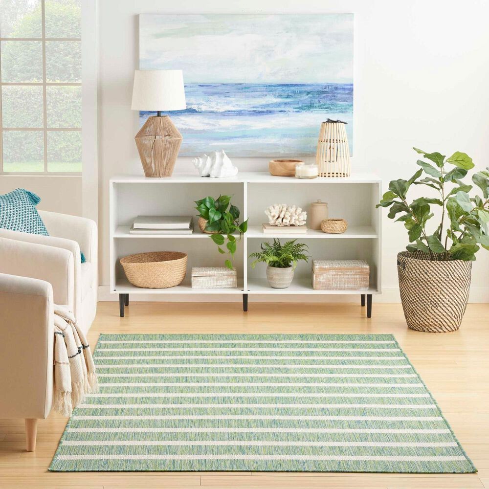Nourison Positano POS03 Blue, Green and Ivory 8&#39; x 10&#39; Indoor/Outdoor Area Rug, , large