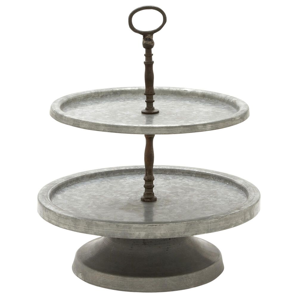 Maple and Jade Farmhouse Tiered Server in Matte Silver and Dark Brown, , large