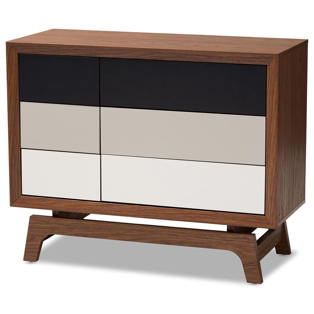 Baxton Studio Svante 6-Drawer Dresser in Walnut Brown, Dark Grey, Light Grey and White, , large