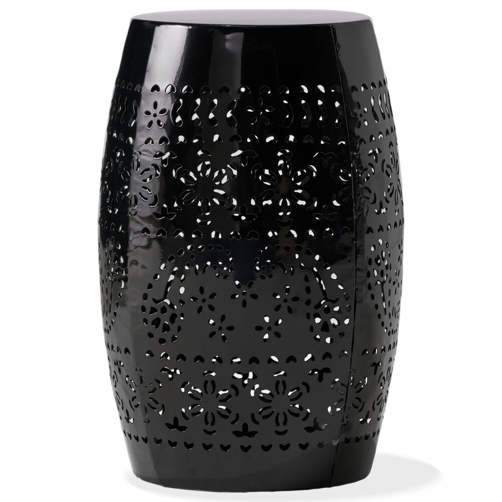 Hearth and Haven Ruby Outdoor Barrel End Table with Lace-Cut Design in Black, , large
