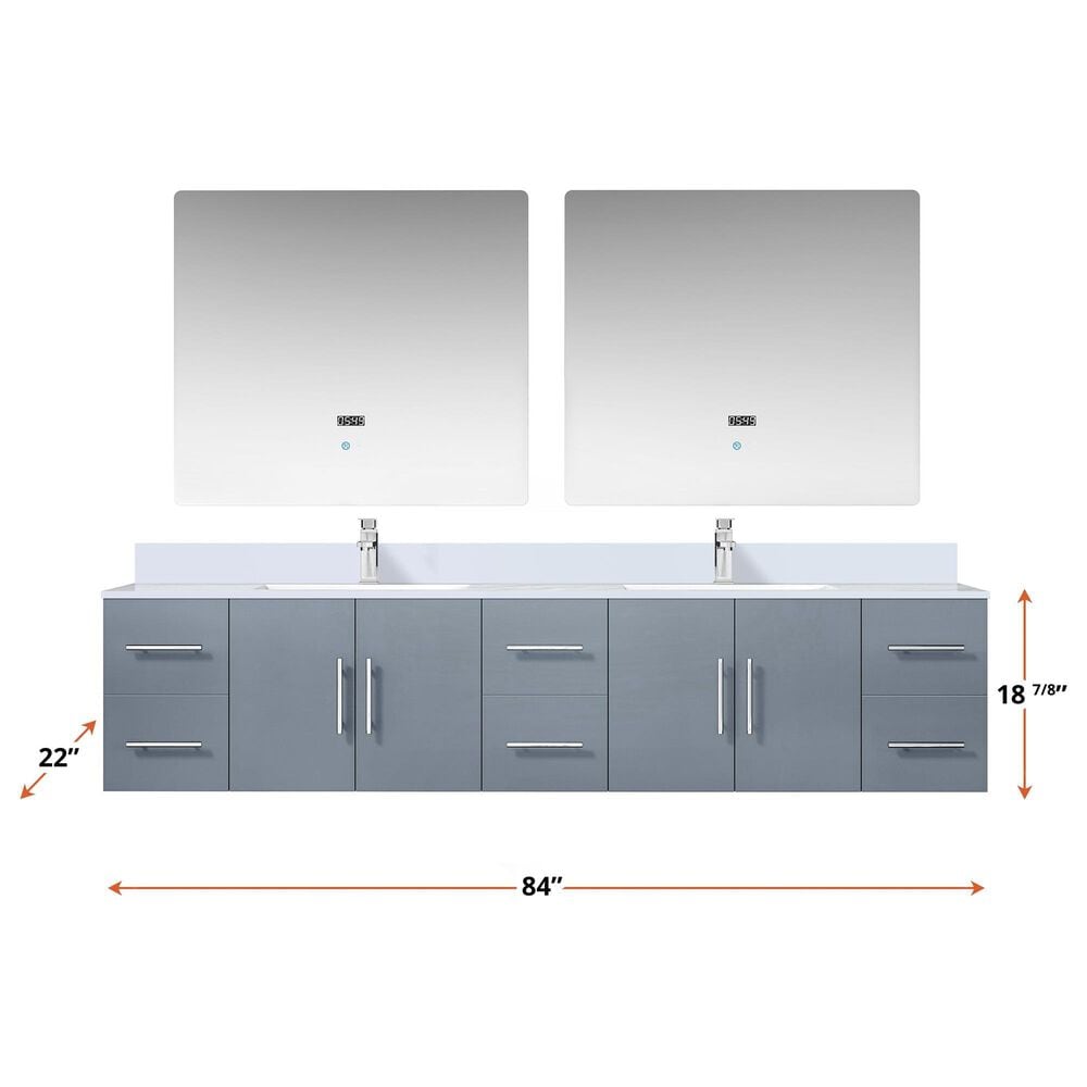 Lexora Home Geneva 84&quot; Double Bathroom Vanity in Dark Grey with 2 cm White Cultured Marble Top and Rectangular Sinks, , large