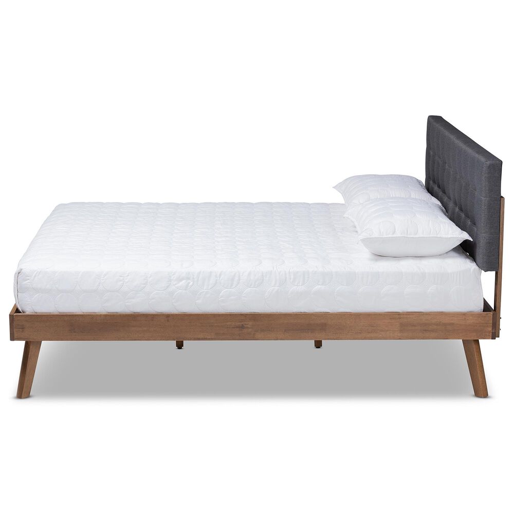 Baxton Studio Devan Queen Platform Bed with Dark Grey Fabric in Walnut Brown, , large