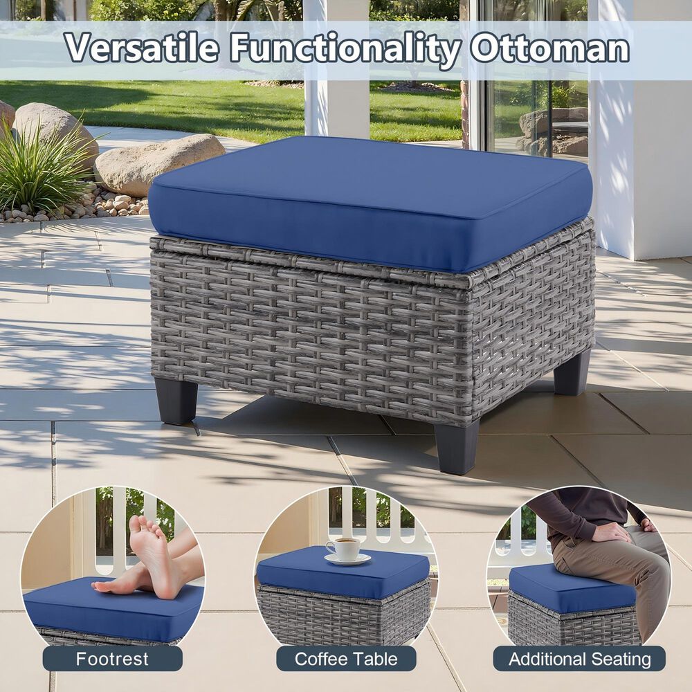 Sunwell Garden 6-Piece Patio Chat Set with Two Ottoman in Navy, , large