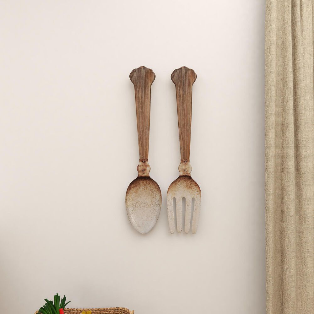 Maple and Jade 38&quot; x 8&quot; Farmhouse Kitchen Utensils Wall Decor in Brown and Silver &#40;Set of 2&#41;, , large