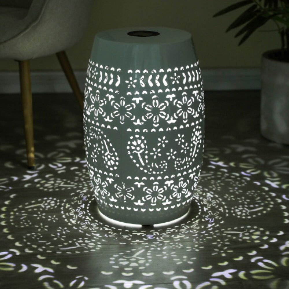 Hearth and Haven Outdoor Side Table with Built-In Solar Battery in White, , large
