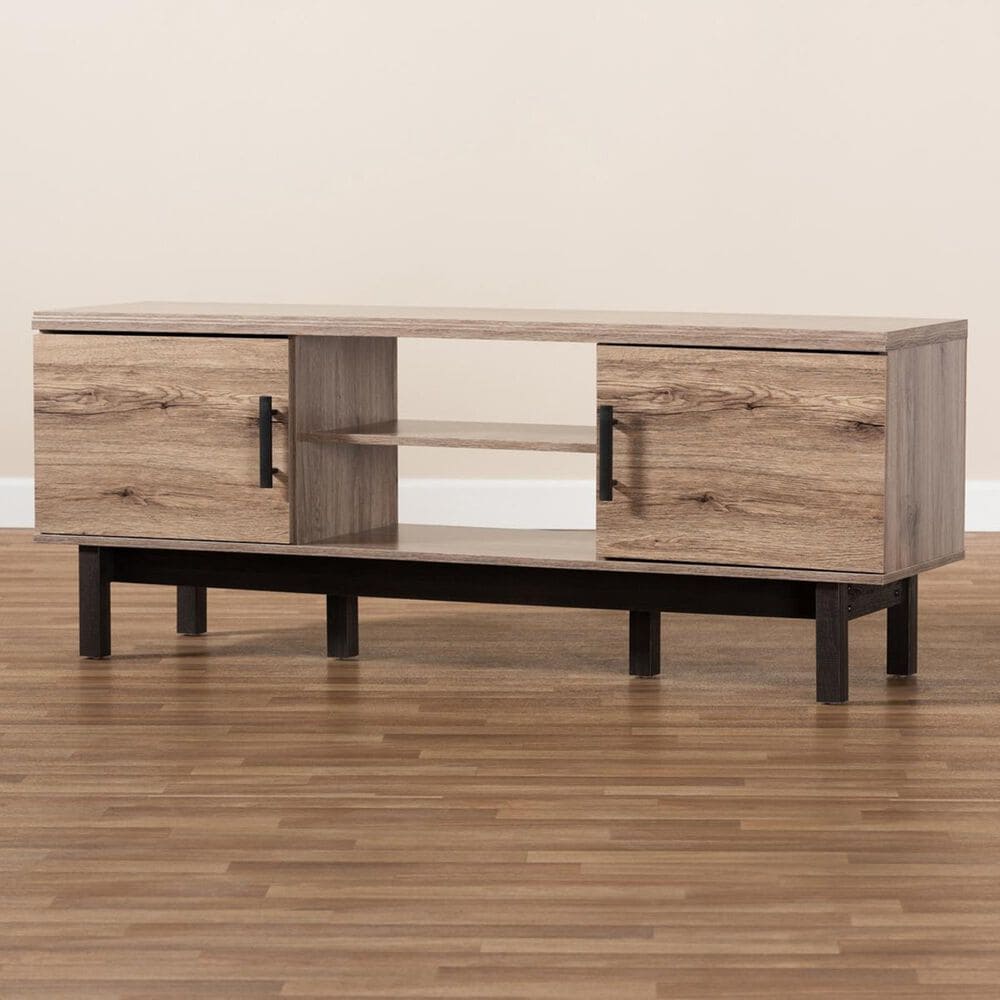 Baxton Studio Arend 2-Door 60" TV Stand in Oak and Black, , large
