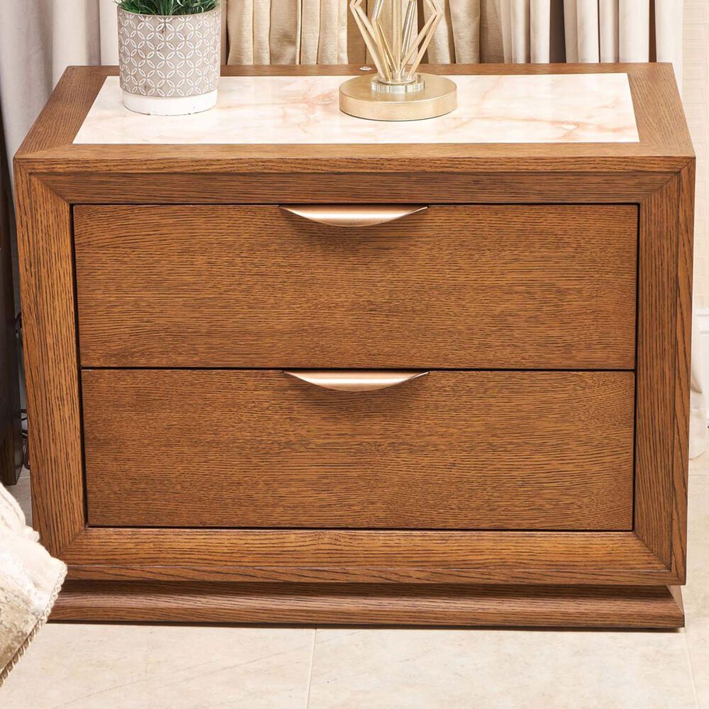 Vista Haus Portrait 2-Drawer Nightstand with LED Lights in Sienna Brown, Cream and Peach, , large