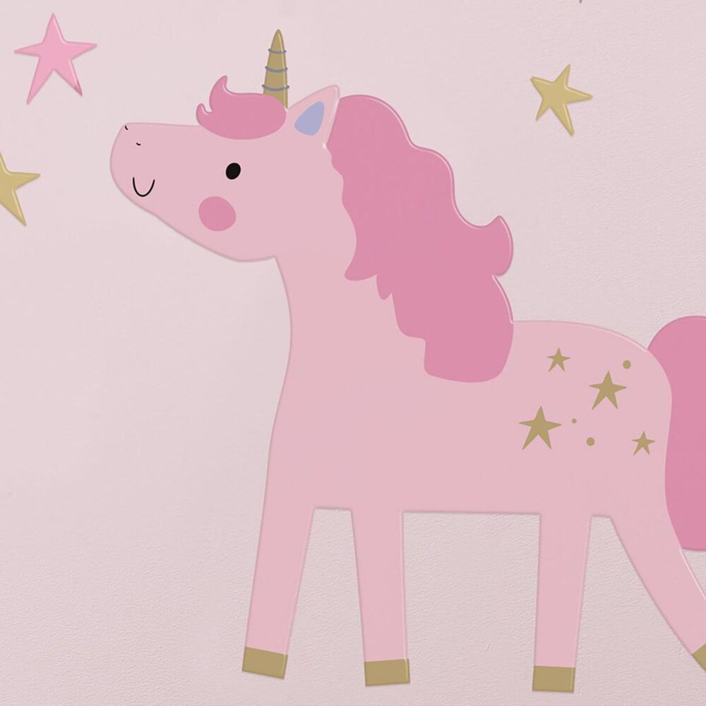 Lambs and Ivy Rainbow Unicorn Wall Decal in Pink and Gold, , large