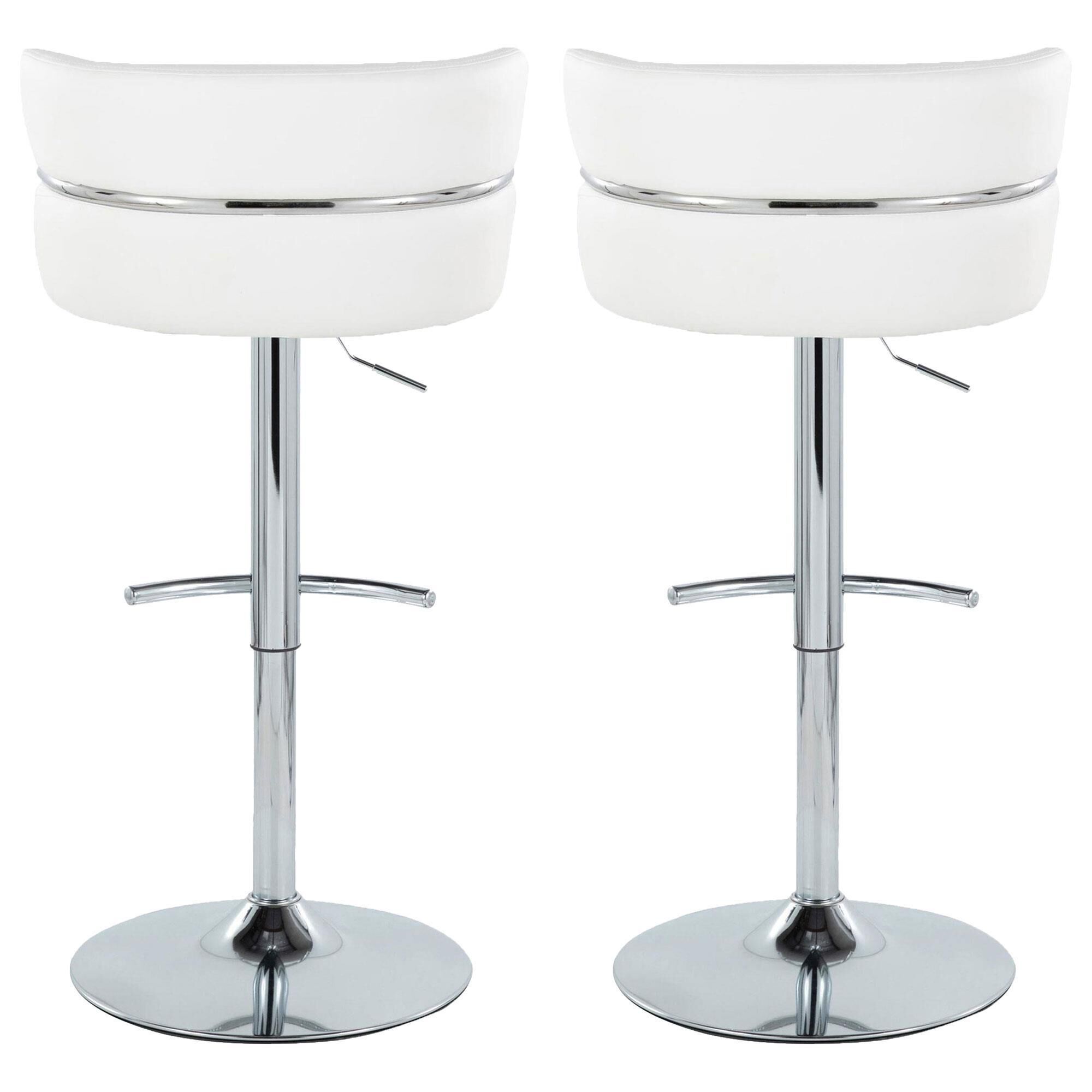 Lumisource Cinch Claire Swivel Adjustable Bar Stool with White Cushion in Chrome Set of 2