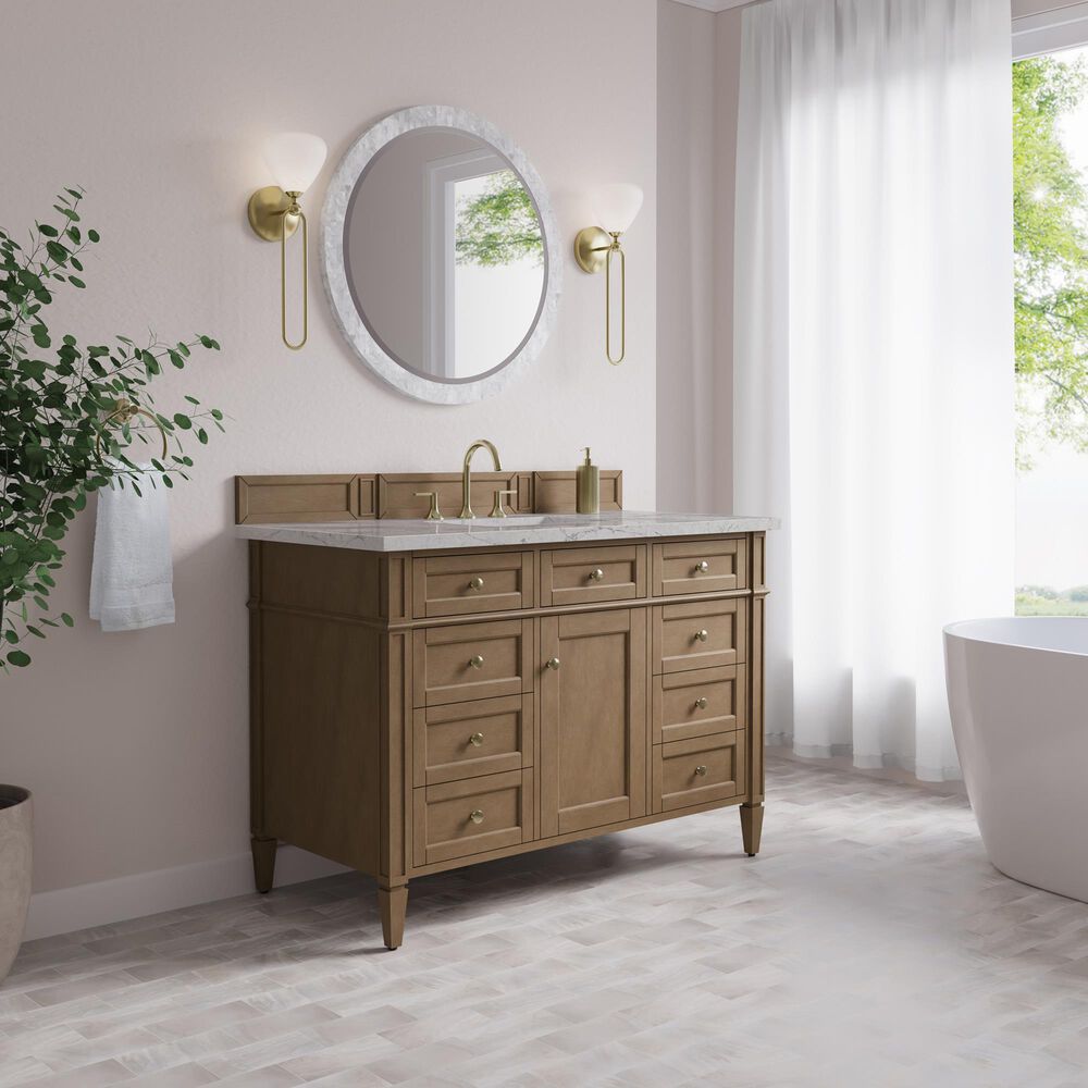 James Martin Brittany 48" Single Bathroom Vanity in Pecan with 3 cm Eternal Jasmine Pearl Silestone Top and Rectangular Sink, , large