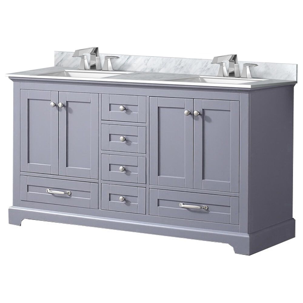 Lexora Home Dukes 60" Double Bathroom Vanity in Dark Grey with White Carrara Marble Top and Rectangular Sinks, , large