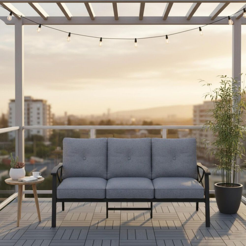 Hearth and Haven Outdoor Sofa with Khaki Metal Frame in Gray, , large