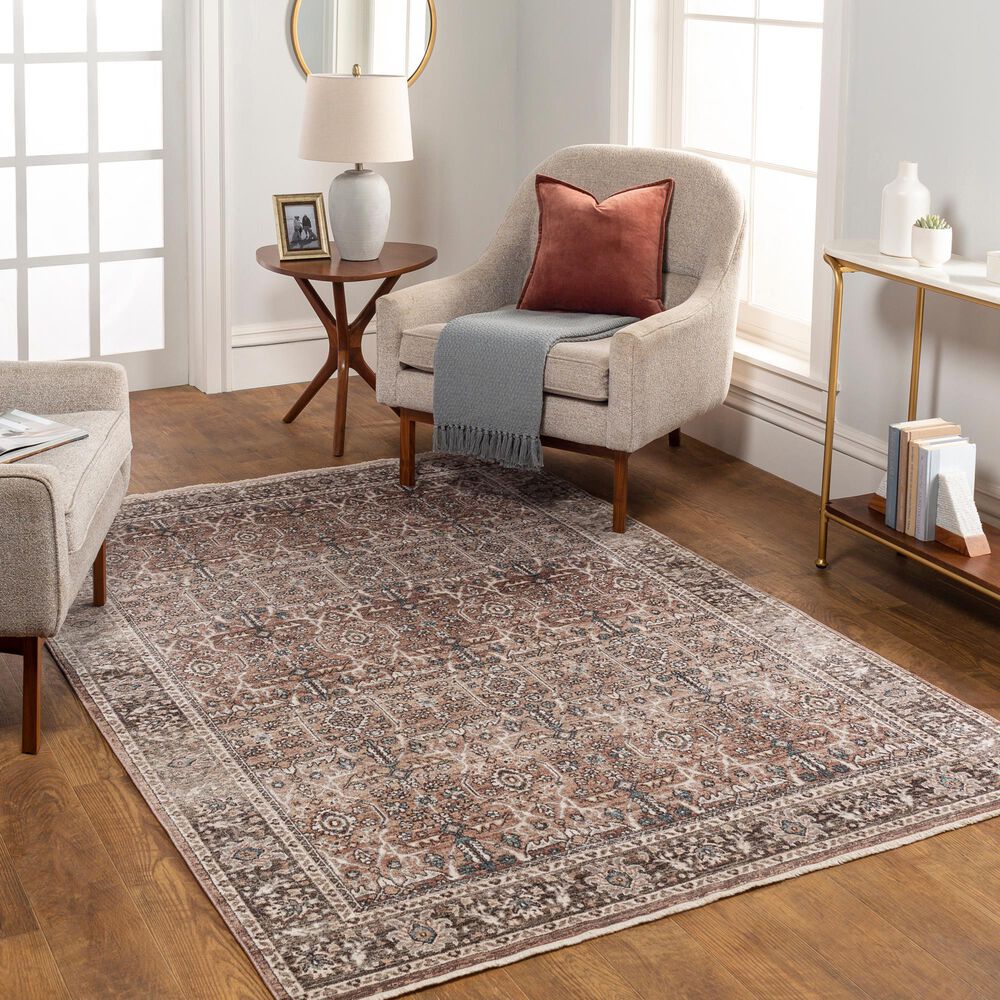 Surya Carlisle Oriental 5&#39;3&quot; x 7&#39;9&quot; Dusty Pink, Medium Brown, Light Gray, Pale Blue, Brown and Cream Area Rug, , large