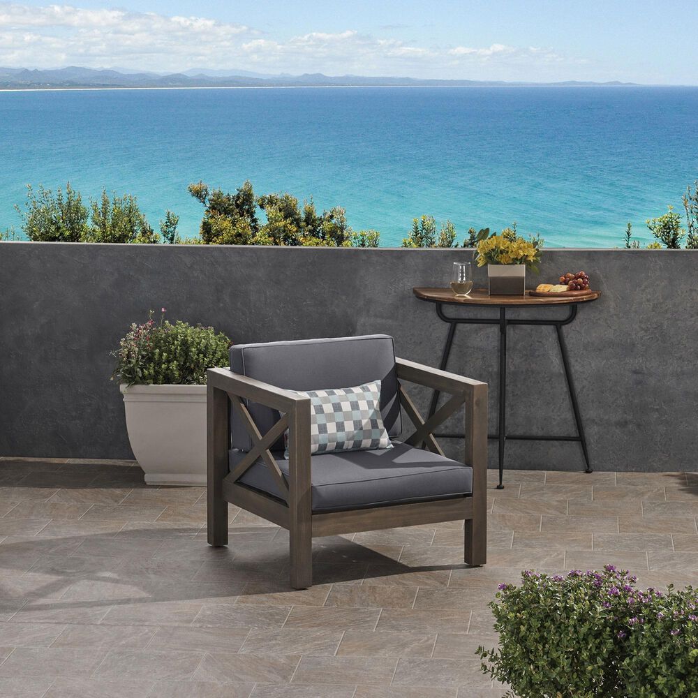 Hearth and Haven Brava Outdoor Club Chair with Dark Gray Cushion in Grey, , large