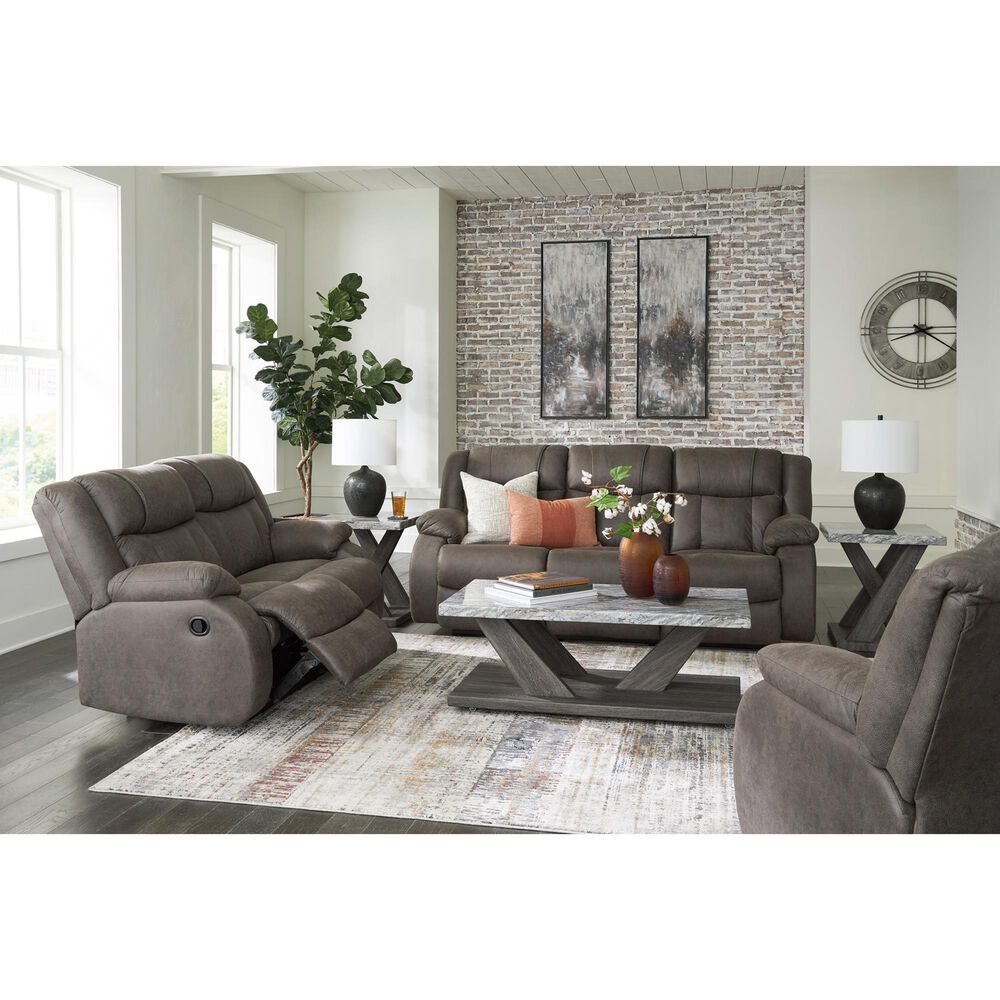 Ashley First Base Manual Reclining Loveseat in Gunmetal, , large