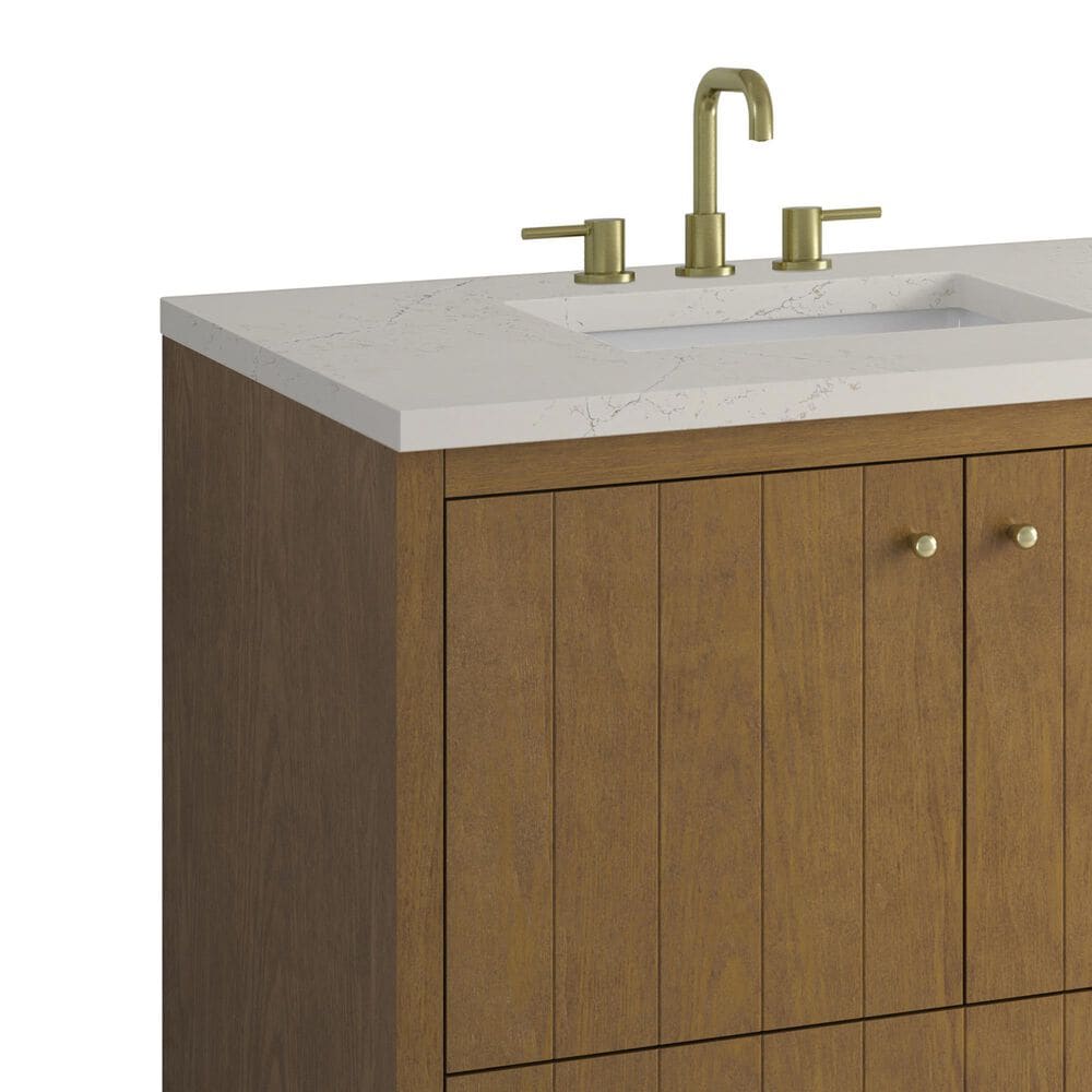James Martin Hudson 36" Single Bathroom Vanity in Honey Oak with 3 cm Siberian Silestone Top and Rectangular Sink, , large