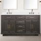 Lexora Home Abbey 60" Double Bathroom Vanity in Brown Oak with 2 cm White Cultured Marble Top and Rectangular Sinks, , large