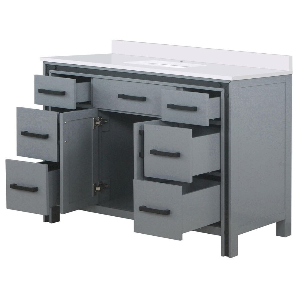Lexora Home Ziva 48&quot; Single Bathroom Vanity in Dark Grey with 2 cm White Quartz Top and Rectangular Sink, , large