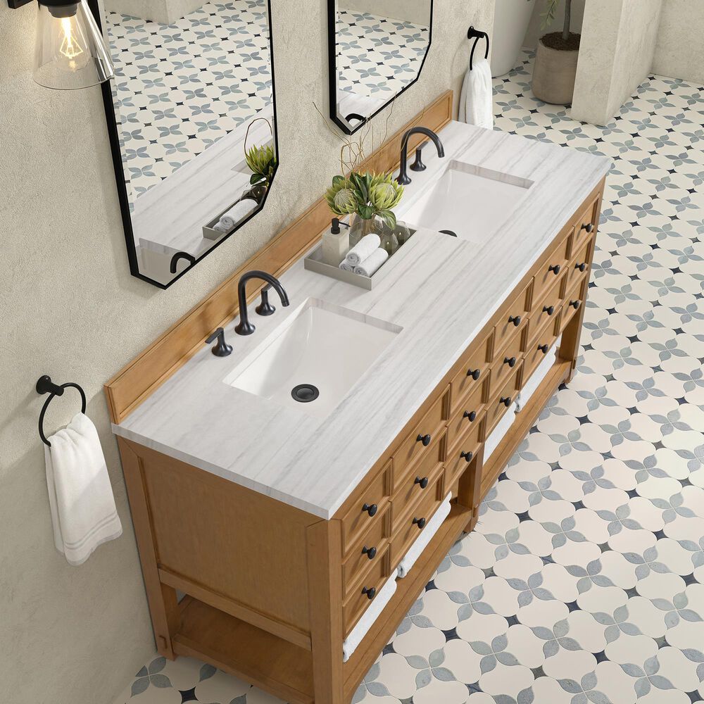 James Martin Malibu 72&quot; Double Bathroom Vanity in Amber Birch with 3 cm Arctic Fall Solid Surface Top and Rectangular Sinks, , large