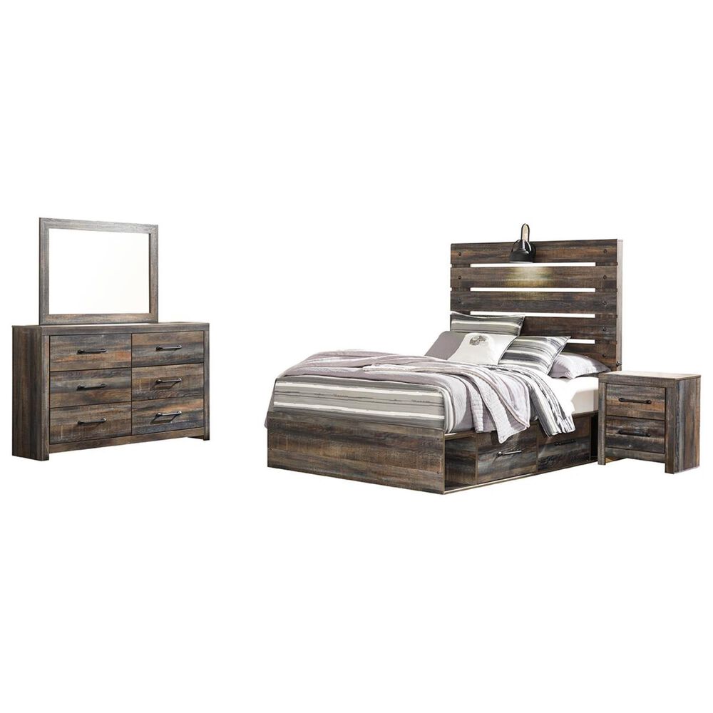Ashley Drystan 4 Piece Full Storage Bed Set in Rustic Brown, , large