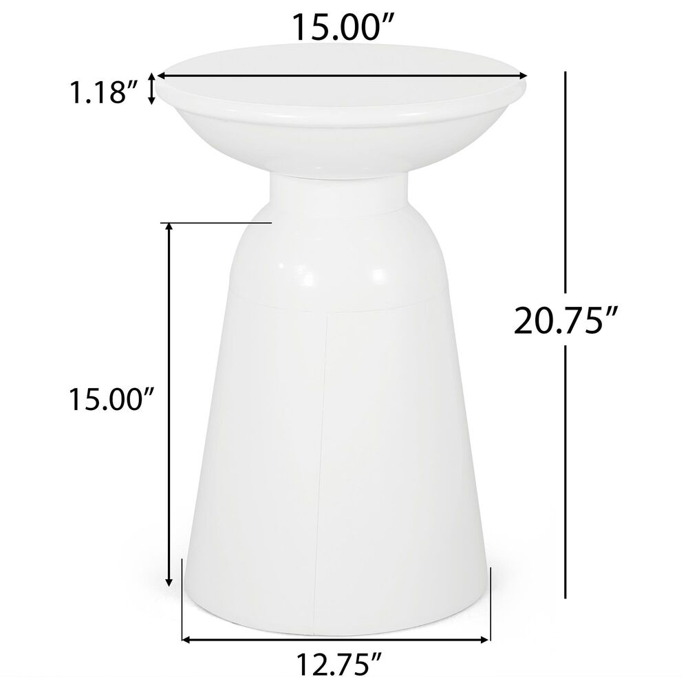 Hearth and Haven Large Patio End Table with Circular Design in White, , large