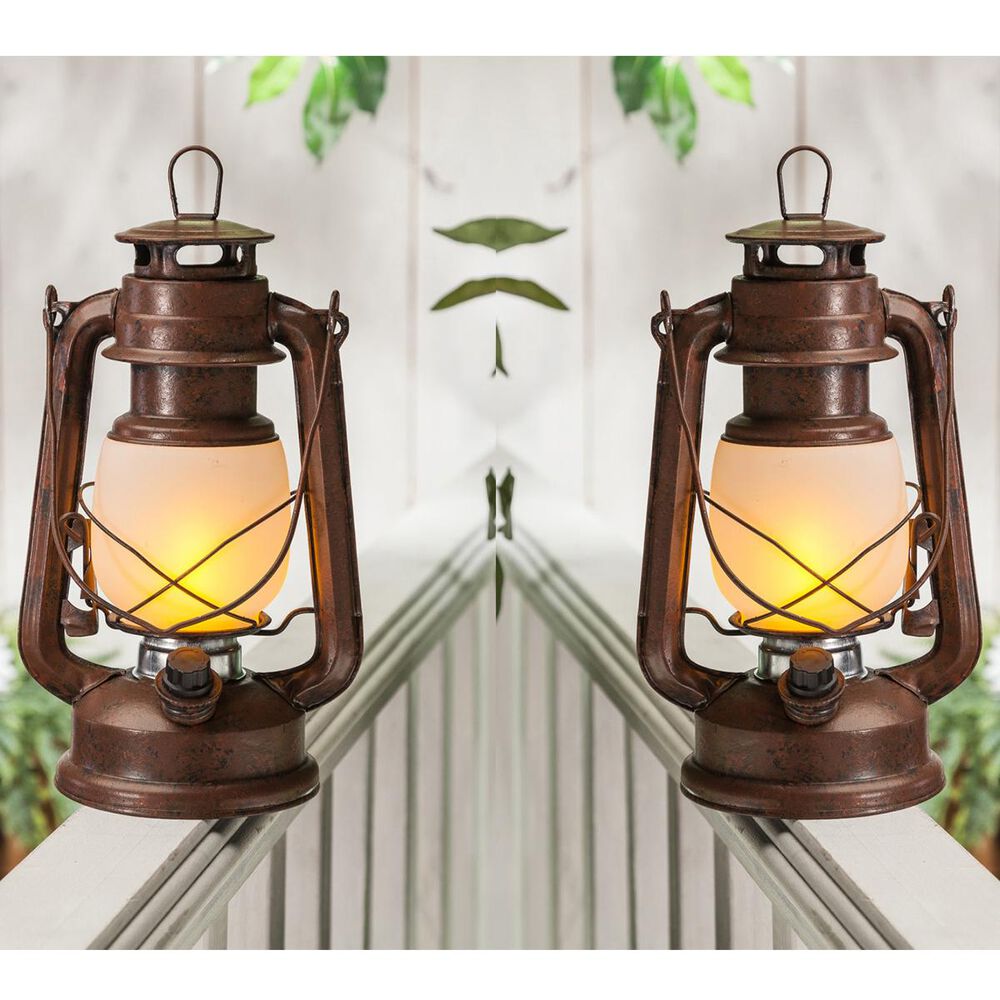The Gerson Company 9.5" FireGlow Hurricanes in Rustic Brown (Set of 2), , large