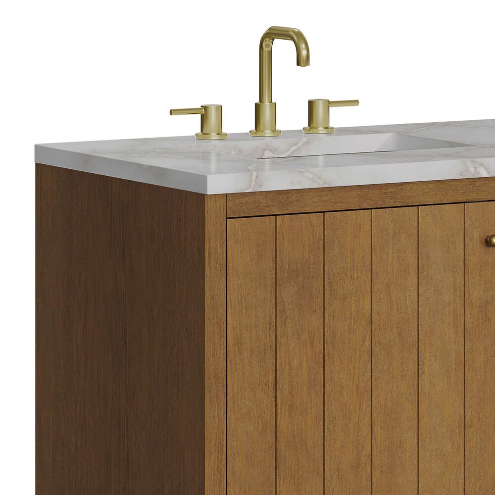 James Martin Hudson 60" Double Bathroom Vanity in Honey Oak with 3 cm Victorian Silver Silestone Top and Rectangular Sinks, , large