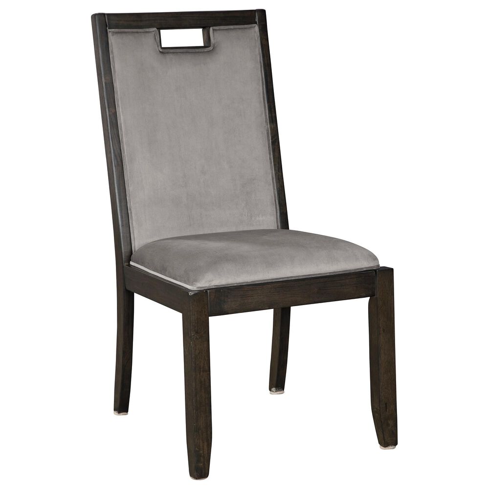 Ashley Hyndell Upholstered Side Chair with Faux Velvet Upholstery in Dark Brown Finish, , large
