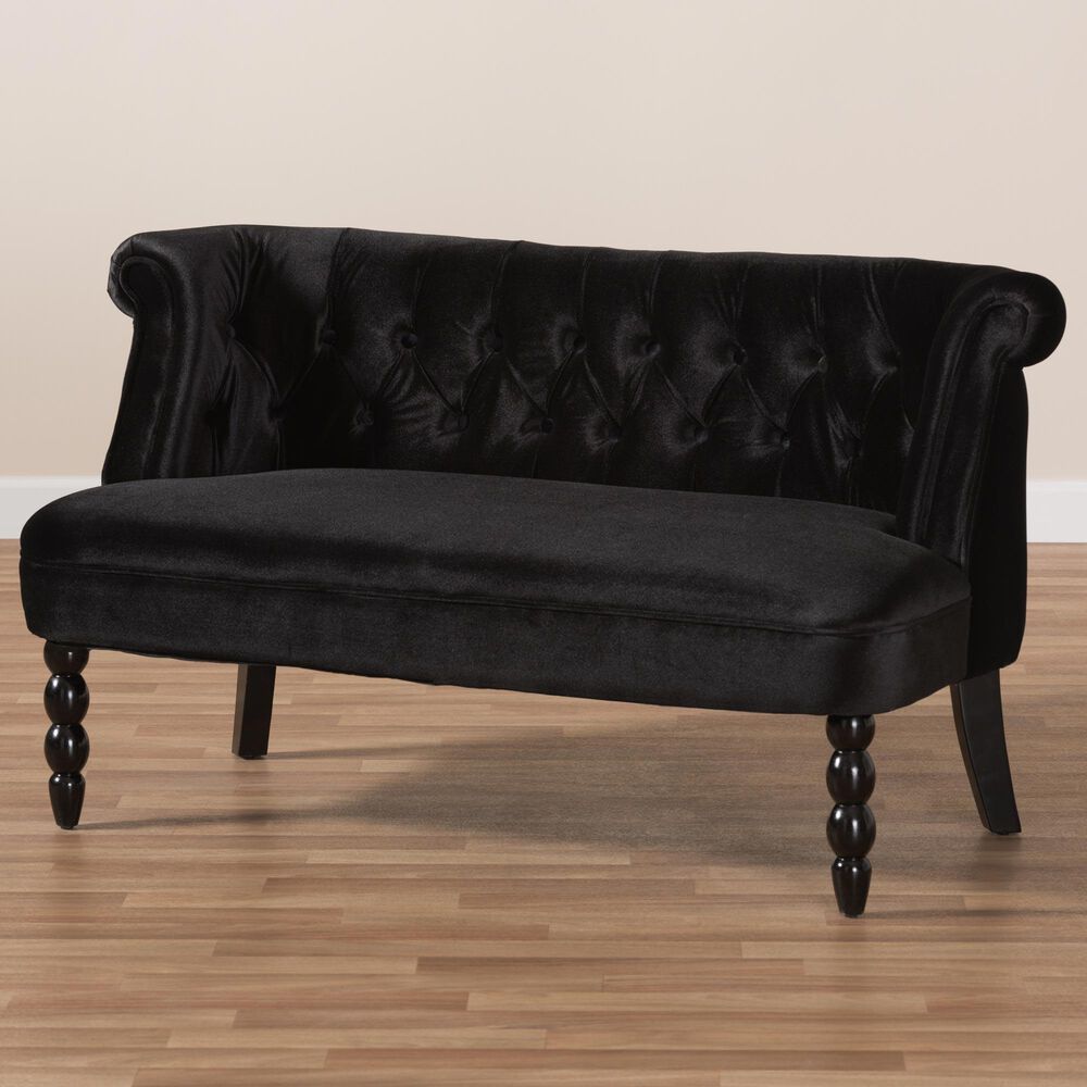 Baxton Studio Flax Stationary Loveseat in Black Velvet, , large