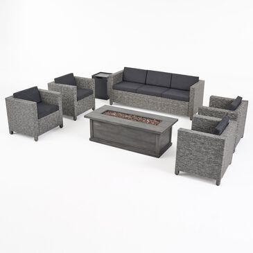 Noble House Gastman Rectangle 7-Piece Patio Chat Set in Mix Black, , large