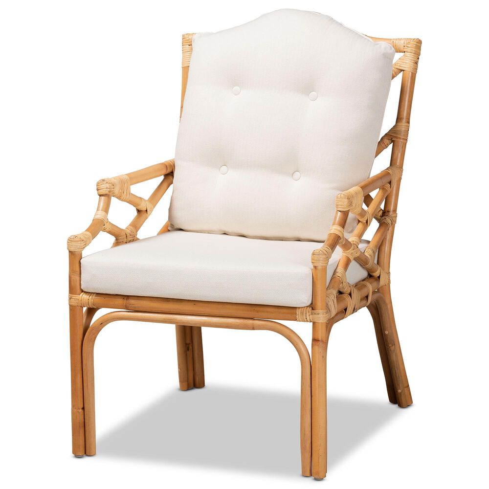 Baxton Studio Sonia Rattan Arm Chair in White, , large