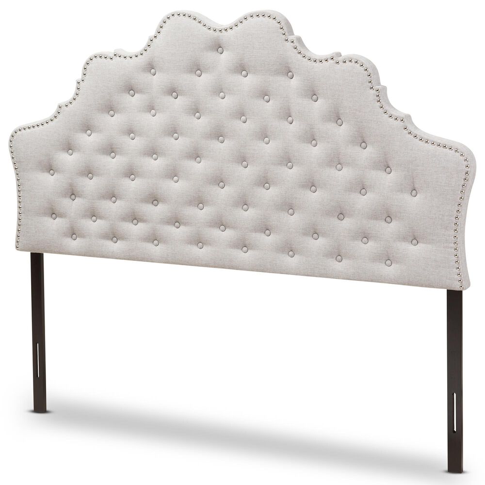 Baxton Studio Hilda Queen Upholstered Panel Headboard in Greyish Beige, , large