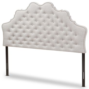 Baxton Studio Hilda Queen Upholstered Panel Headboard in Greyish Beige, , large