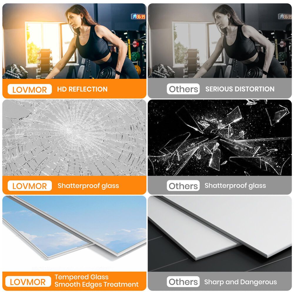 HOMLUX 36" x 72" Frameless Full Length Wall Mounted Fitness Mirror in Silver (Set of 2), , large