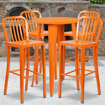 Flash Furniture 5-Piece Metal Bar Table Set in Orange, , large