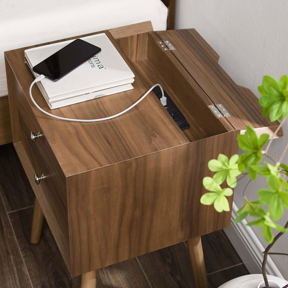 Modway Ember 2 Drawer Nightstand with AC and USB Ports in Walnut Walnut, , large