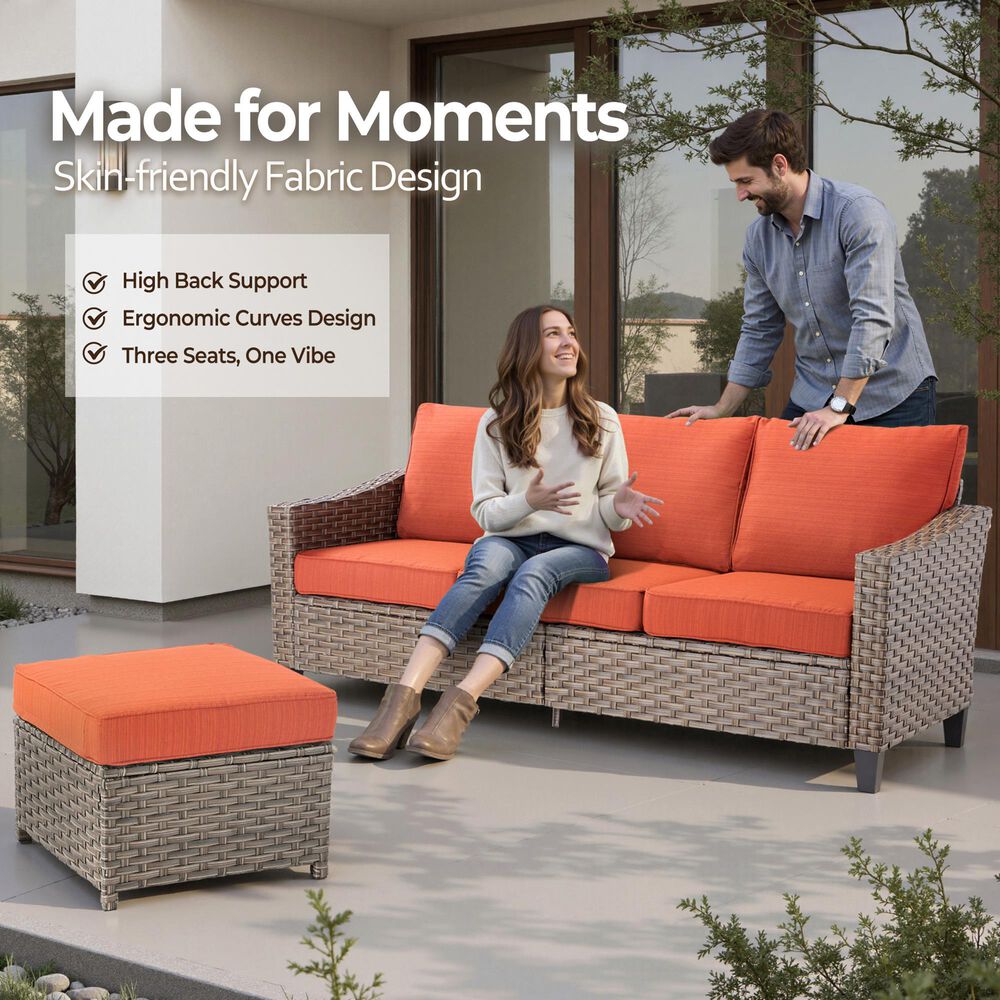 HOMLUX 9-Piece Outdoor Wicker Conversation Set in Orange Red, , large