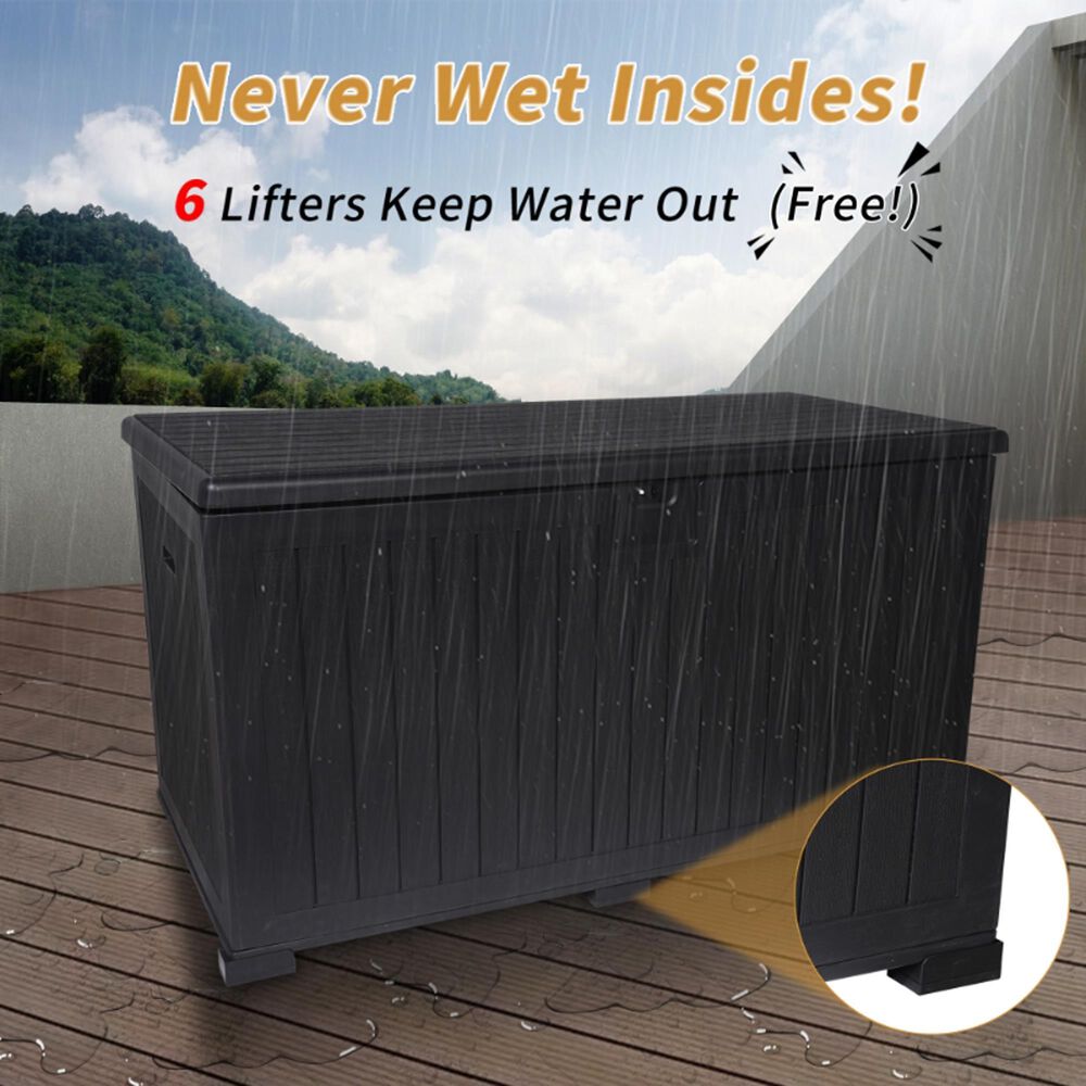 Hearth and Haven 260-Gallon Outdoor Plastic Deck Box with Elevated Base Design in Black, , large