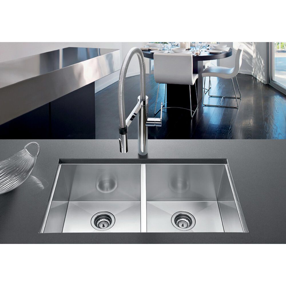 Blanco Precision 32&quot; R0 Equal Double Bowl Kitchen Sink in Satin Polished, , large