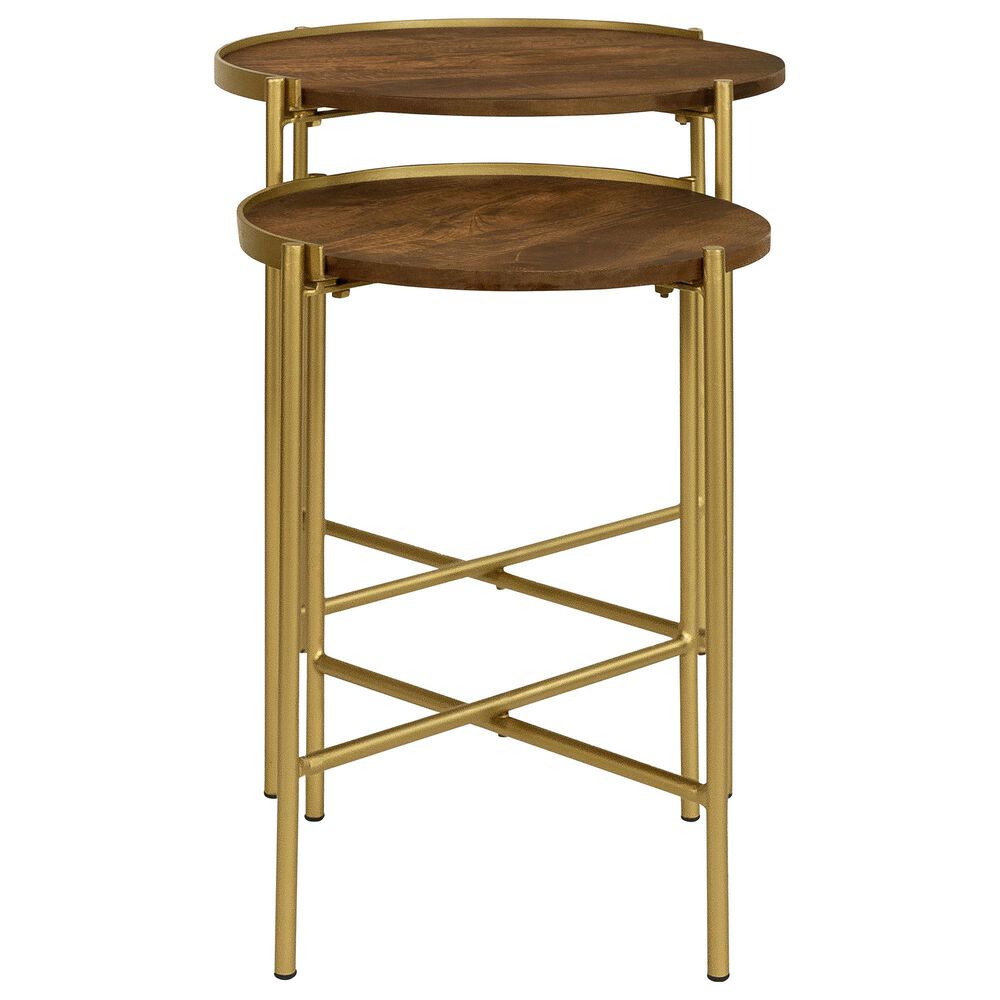 Pacific Landing Malka 2-Piece Round Nesting Table Set in Dark Brown and Gold, , large