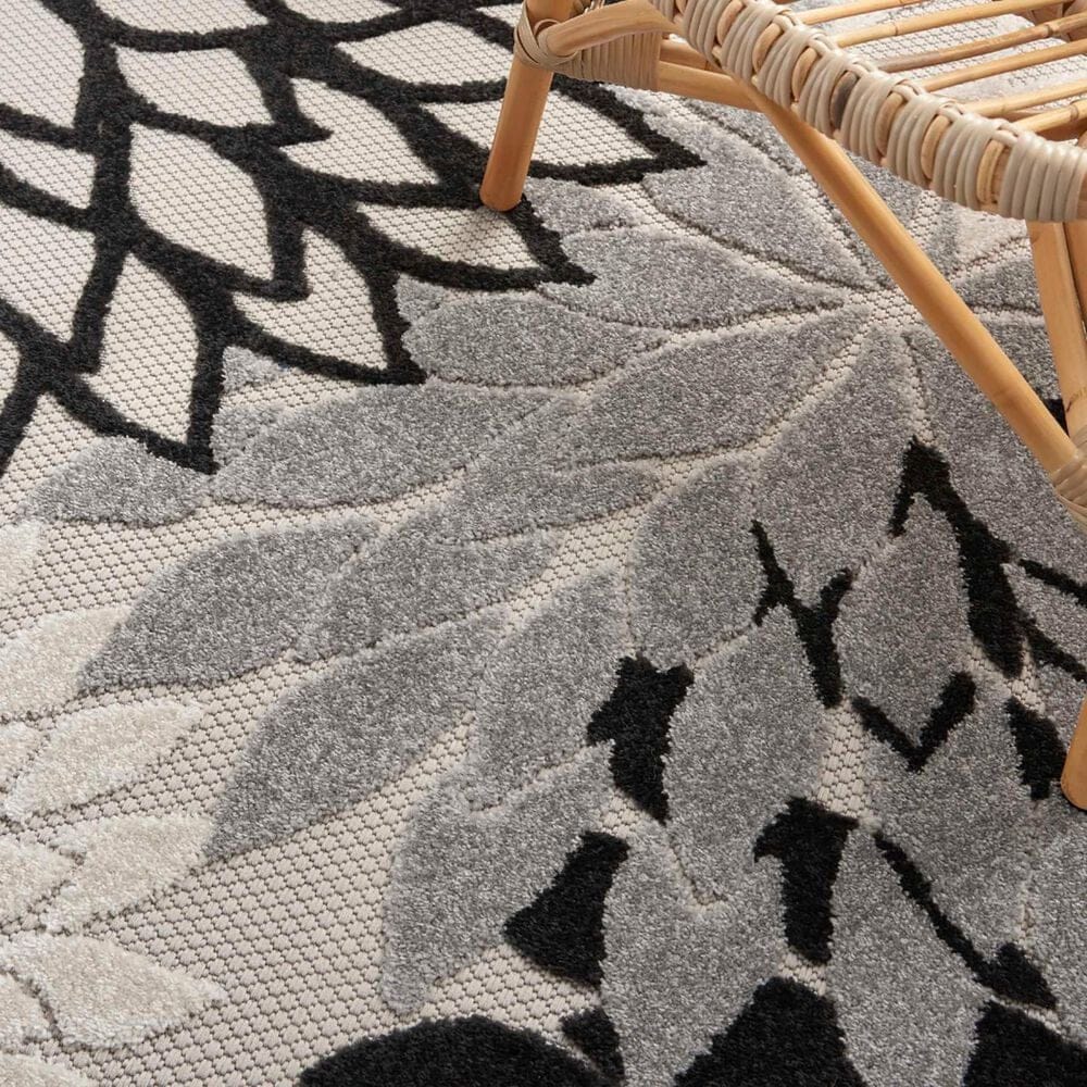 Nourison Aloha Floral 5&#39;3&quot; x 7&#39;5&quot; Black and White Indoor/Outdoor Area Rug, , large