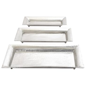 Novogratz Rectangular Hammered Metal Tray in Silver (Set of 3), , large