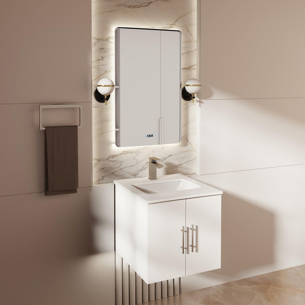 Lexora Home Geneva 24" Single Bathroom Vanity in Glossy White with 2 cm White Quartz Top and Rectangular Sink, , large
