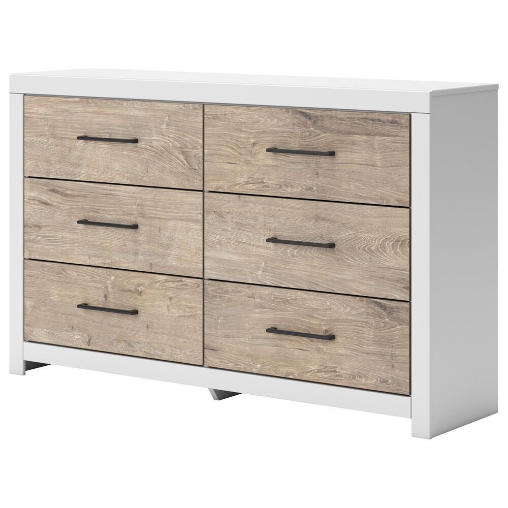 Ashley Charbitt 6-Drawer Dresser in Matte White and Replicated Oak Grain, , large